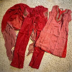 Red and Pink Embroidered Ethnic Outfit